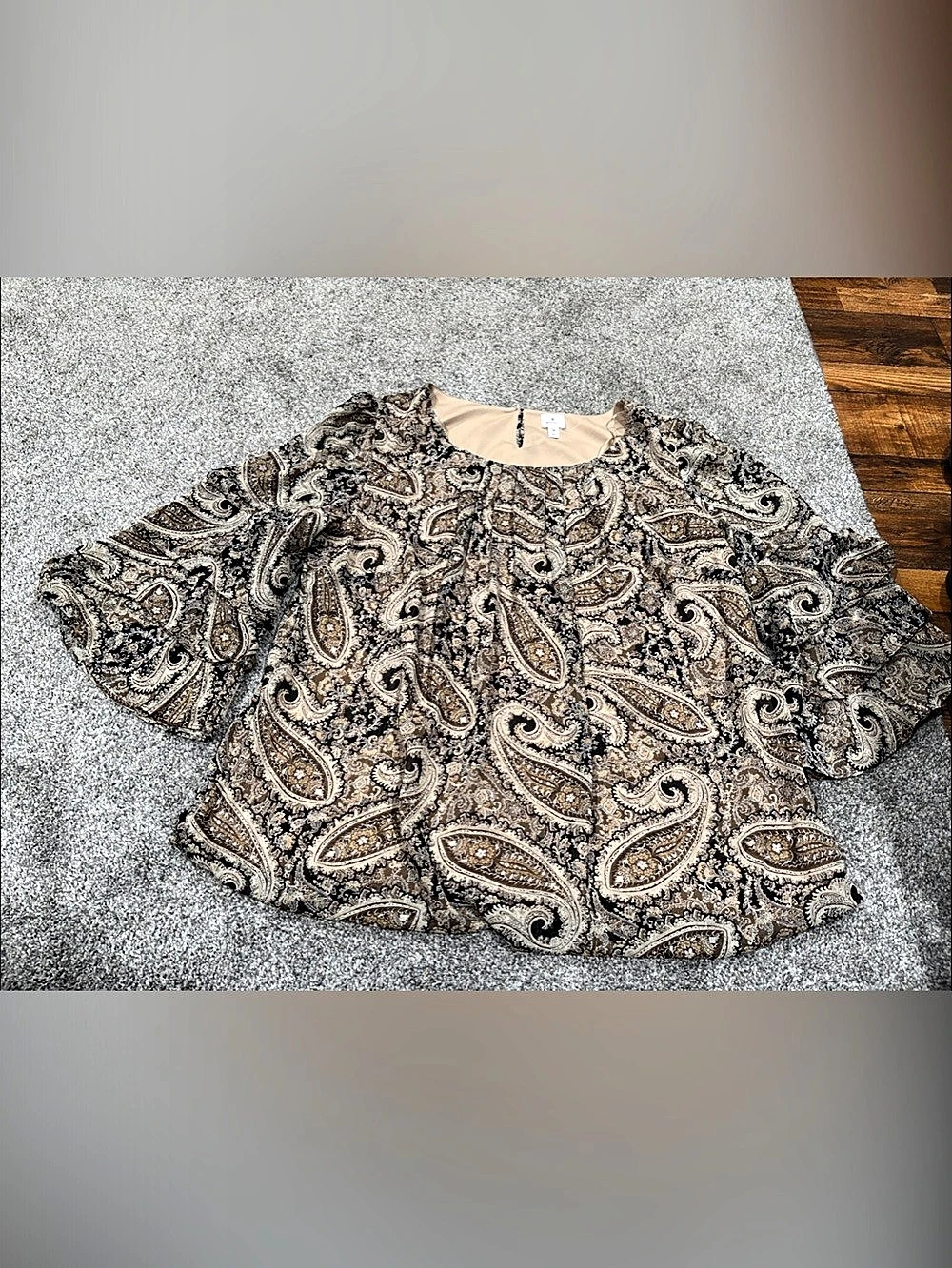 Dressbarn Paisley Blouse in Brown & Cream Size 2X Like New